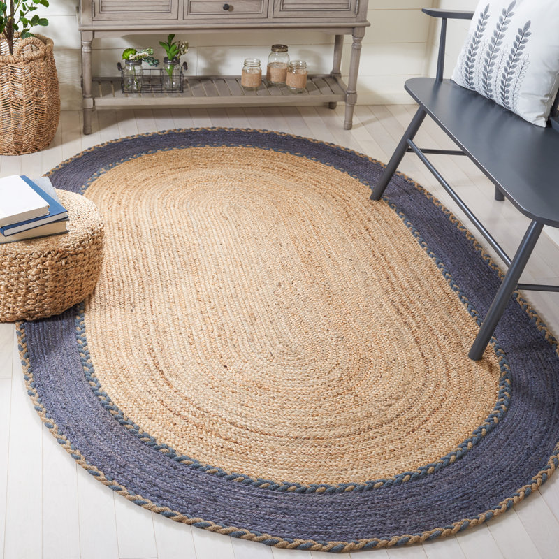 Treiber Natural Fiber Hand Loomed Jute/Cotton Rug in Brown/Dark Gray, Oval 7' x 9'