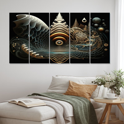Future Harmony Minimal Retro Soundwaves - Abstract Shapes Wall Decor - 5 Equal Panels
