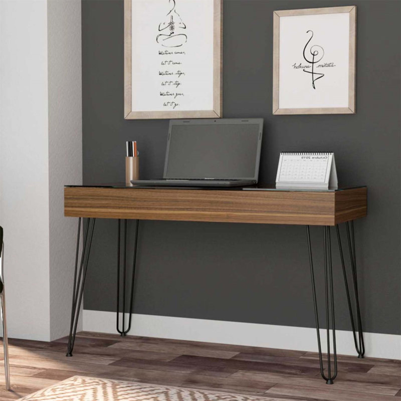 Bureau d'écriture rectangulaire à 1 tiroir avec pieds en épingle à cheveux