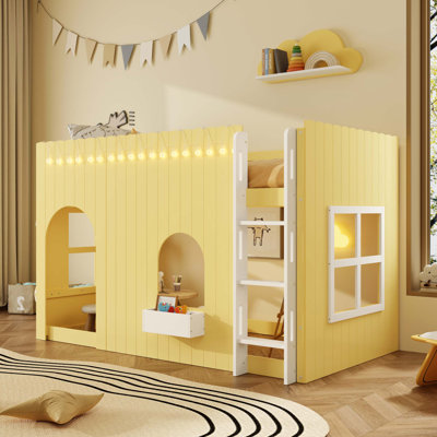 Lit mezzanine pour enfants de style champêtre avec éclairage DEL confortable