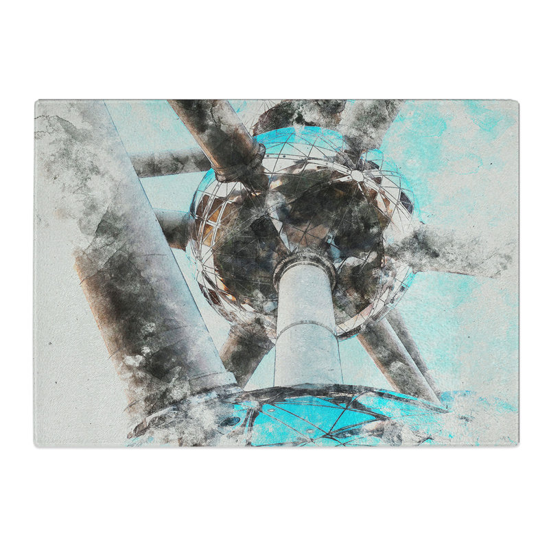 Atomium in Brussels Vol.2 Watercolour Chopping Board, 0.4cm H x 28.5cm W x 39cm L