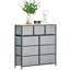 9 coffres de rangement. Organisez votre maison. Pliable pour économiser de l'espace. Fabrication sécuritaire. Fabrication de qualité. Commode de 12,08 po de largeur avec rangement en chêne et gris. Spacieux, pliable, avec dossier basculant