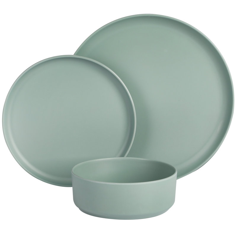Sage Green Melamine Coastal Dinnerware Set, Service for 4