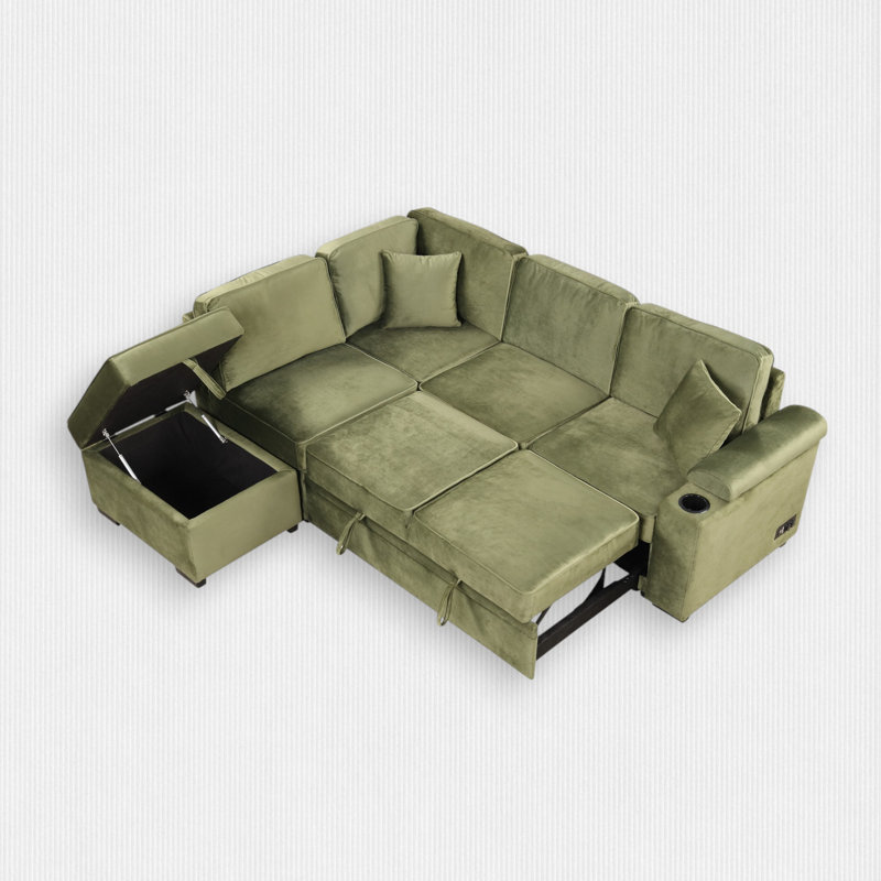 Cassan Upholstered L-Shaped Sectional Left Hand Facing, Green Velvet