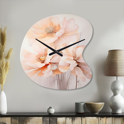 Crème orange abstrait nature morte - horloge murale asymétrique moderne en métal, impression d'horloge murale de forme libre