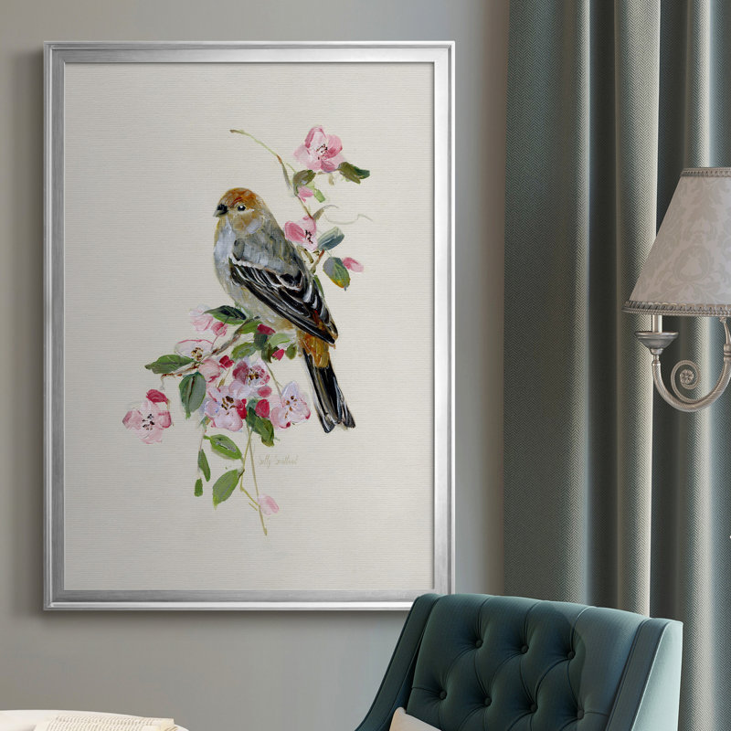 «Spring Song Goldfinch», peinture sur toile encadrée, H 26,5 po x l 36,5 po x P 1,5 po, Argent