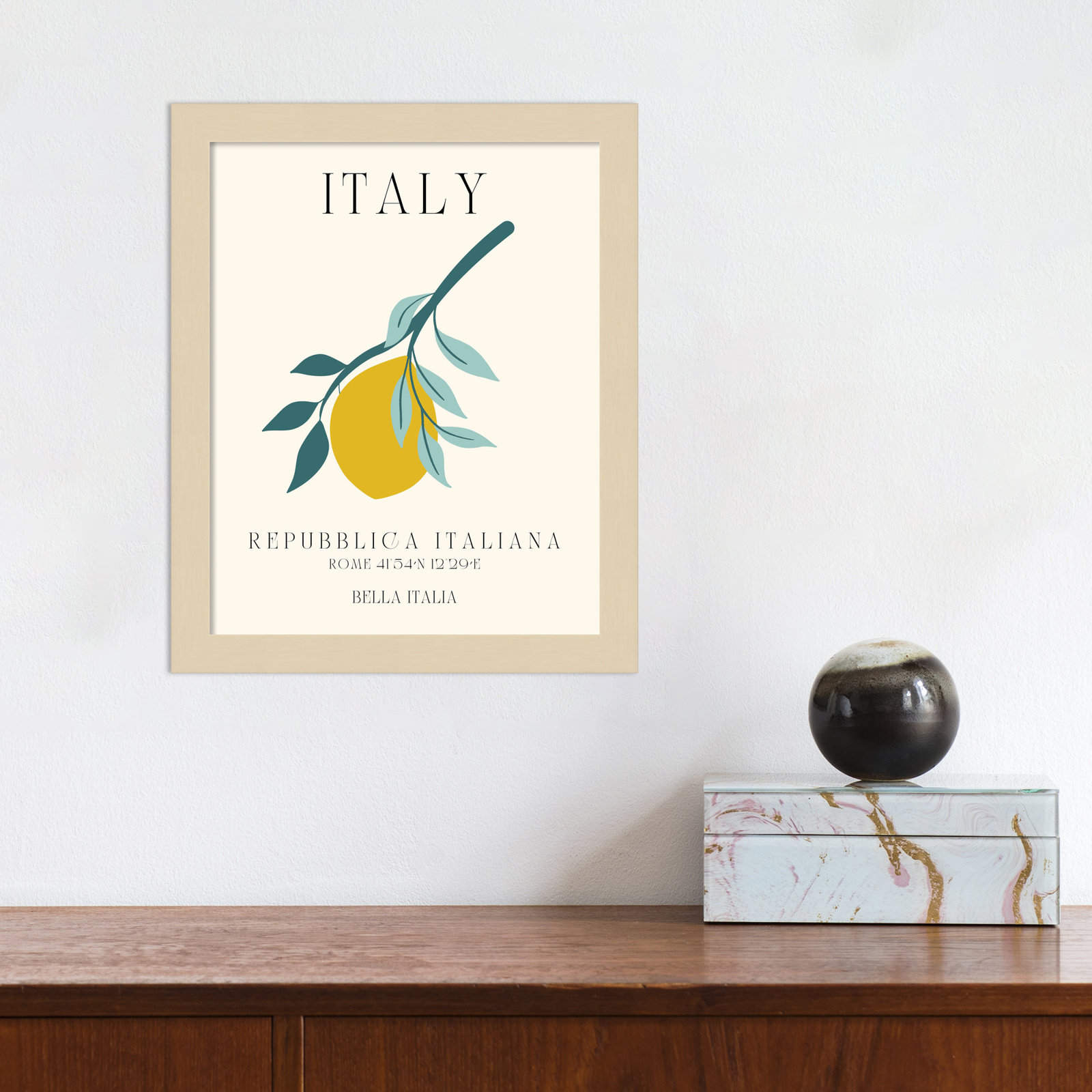 Mirando "Italy Travel Poster" Print, 11" W x 13" H x 1" D, Brown Framed