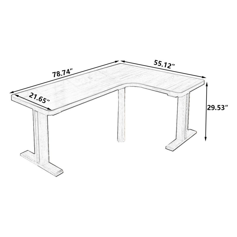 Bureau en coin en bois massif en forme de L, 29.53" H x 78.74" W x 55.12" D, Left Hand Return