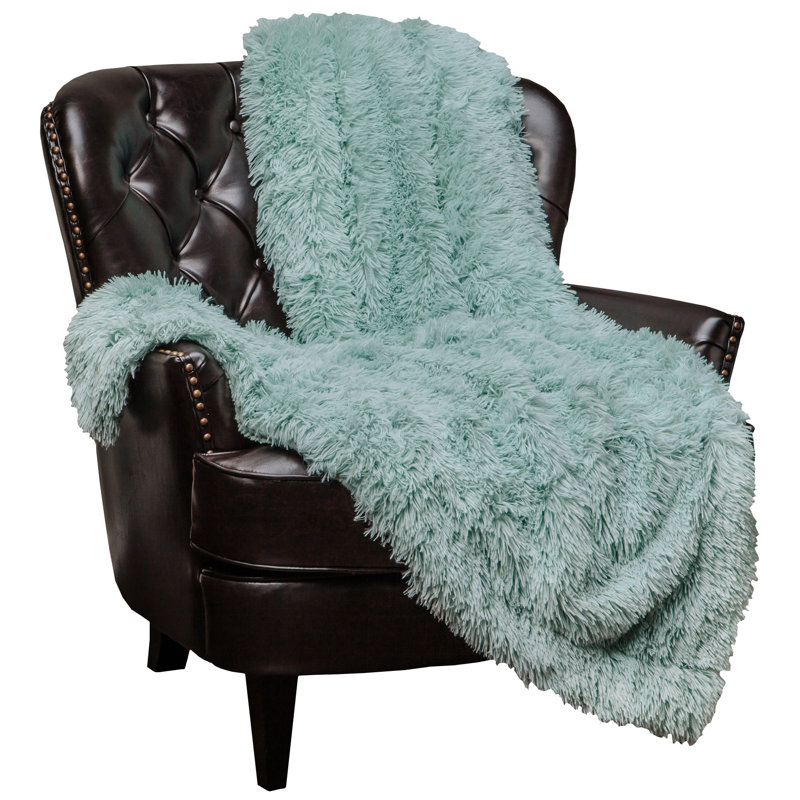 Long jeté en imitation fourrure de type sherpa à poil long très élégant Shaggy, Turquoise, l 60 po x L 70 po
