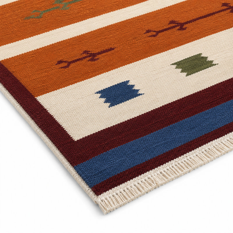 Tapis Clare tissé à plat en laine Kilim écologique - 3 m x 3 m, carré, multicolore, design moderne et contemporain, tapis à poils courts faits main pour salon, chambre
