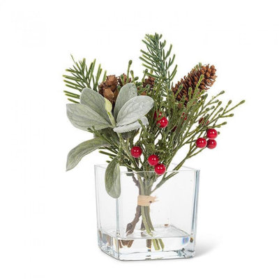 Branche de faux pin 5 po dans un vase en verre