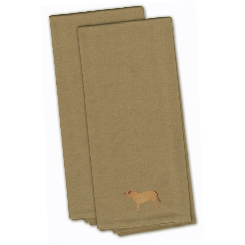 Serviette de cuisine à dogue de bordeaux brodée, Brun clair, H 28 po x l 19 po x P 0,1 po