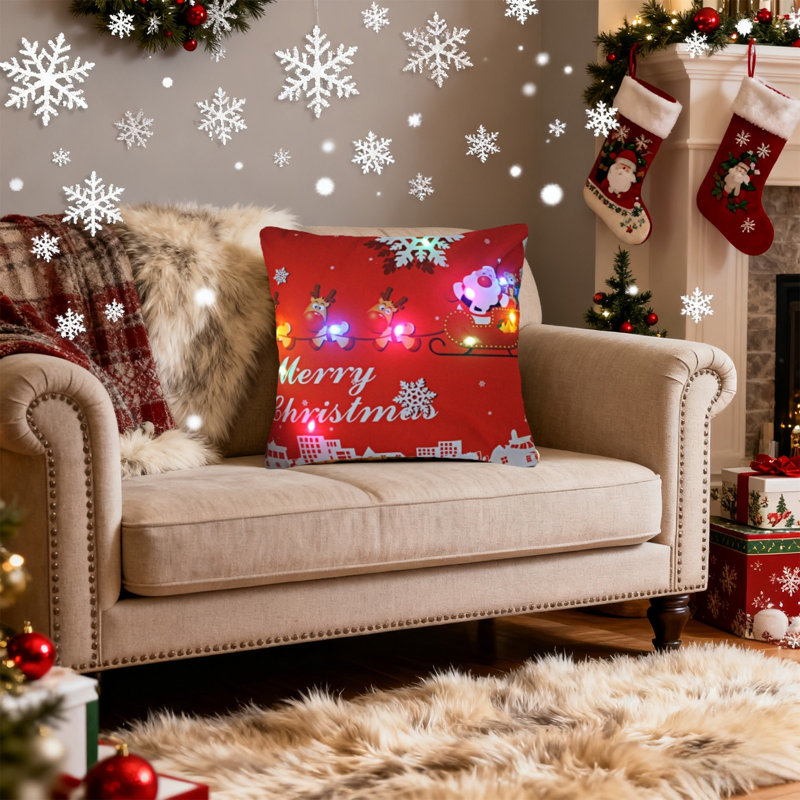 Christmas LED Pillows Holiday Gifts LED Pillows That Can Flash Or Stay On Two Mode Switching Printed Sofa Pillows Cushions Pillowcases
