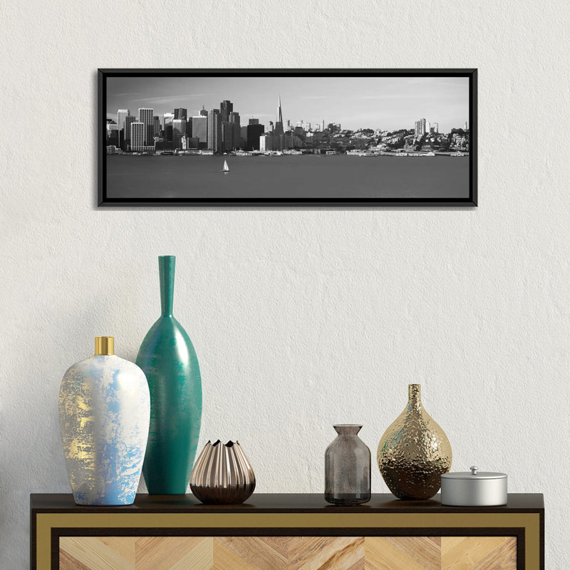 « san francisco horizon cityscape (noir et blanc) », reproduction de photo sur toile, H 12 po x l 36 po x P 1,5 po