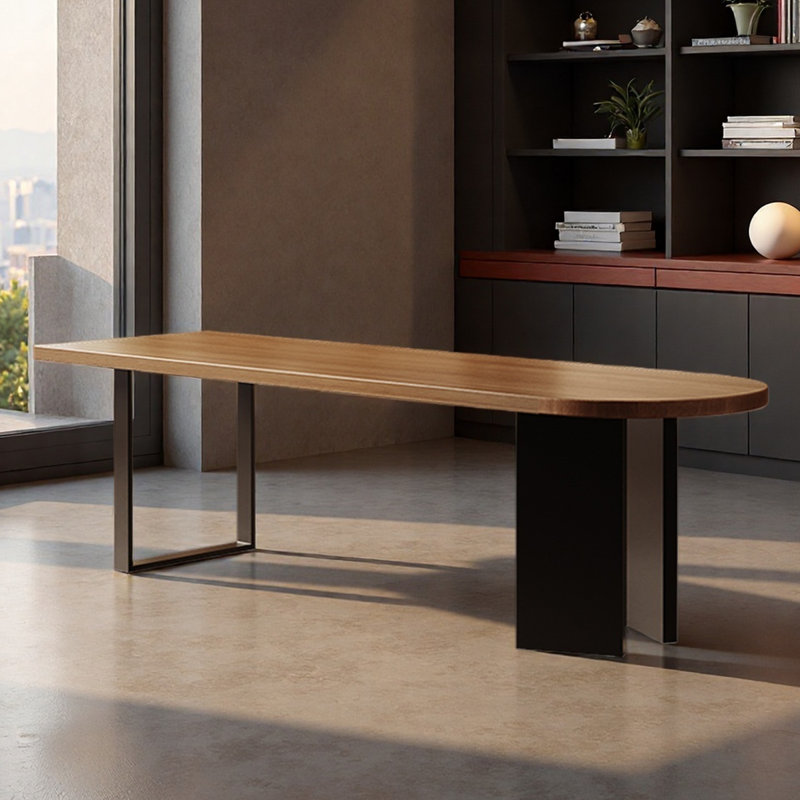 Table de bureau semi-elliptique en bois massif, H 29,53 po x l 78,74 po x P 31,5 po