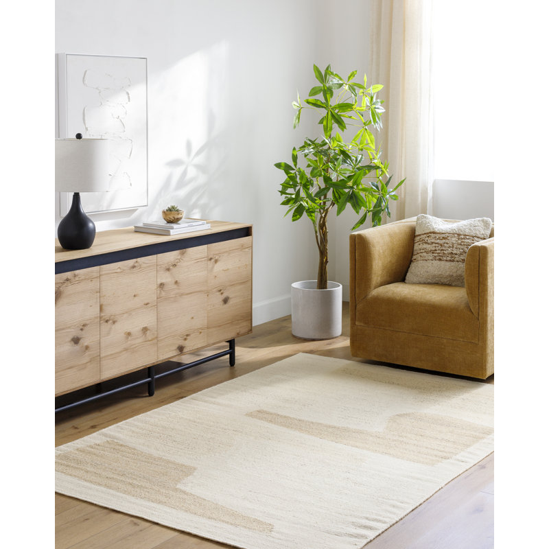 Tapis brun rectangulaire en laine tissé à la main, Rectangle 5 pi 7 po x 6 pi