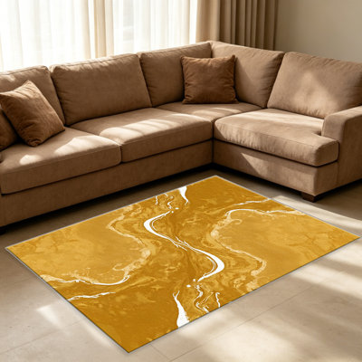 Tapis de marbre jaune pour le salon, doux et confortable, convient à toutes les saisons, facile à entretenir, tapis de sol intérieur lavable à la machine, sous la table de ferme convenant à la chambre à coucher, à la salle à manger, au bureau, au patio, au balcon, à la décoration intérieure