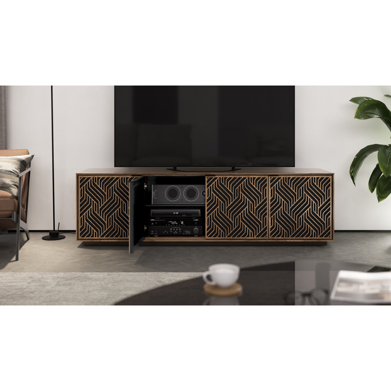 Elements - Cabinet with Rolling Plinth Base - Weave Door, Natural Walnut