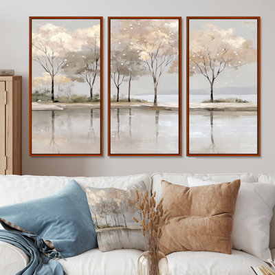 Golden Sunset Trees In Winter  - Winter Tree Wall Art Set