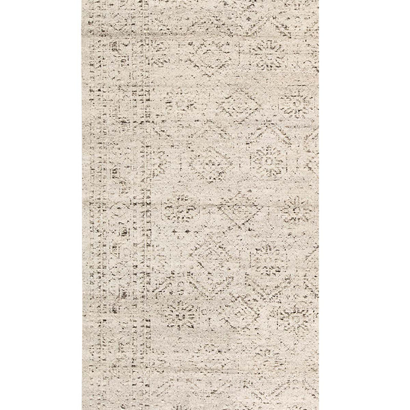 Tapis beige / noir en laine / viscose noué à la main de conception unique 9 pi 9 po x 13 pi 11 po