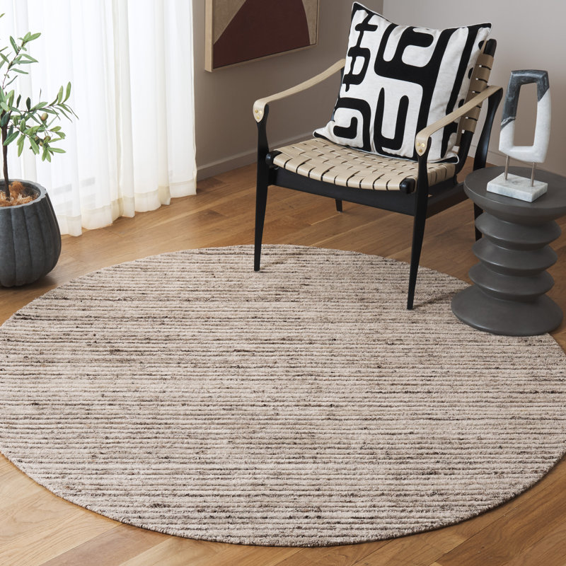 Adhurim Hand Woven Striped Area Rug, Round 6'