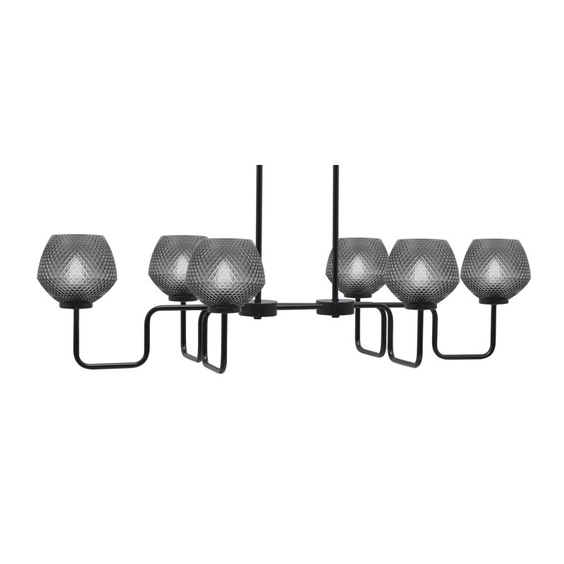 Luminaire îlot 6 lumières Amarmula, finition noir mat, verre texturé fumée 6 po, Noir, Transparent/noir