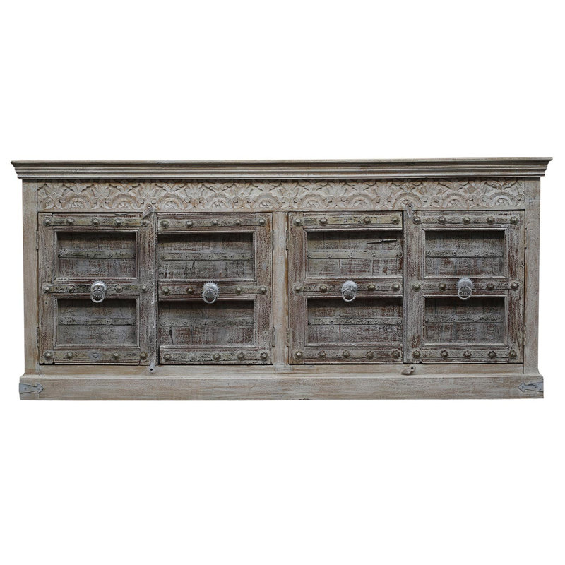 Ranch Style 4 Antique Door 88" Long Sideboard In Distressed Finish
