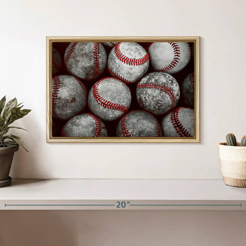 Old Baseballs, Floating Frame Natural Wood, 13" X 9"