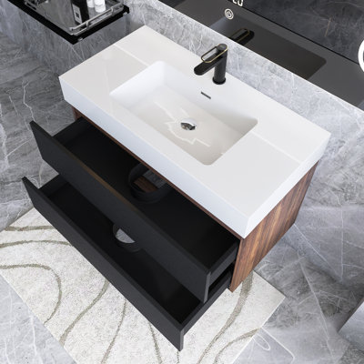 Meuble-lavabo mural moderne avec lavabo à surface solide et tiroirs