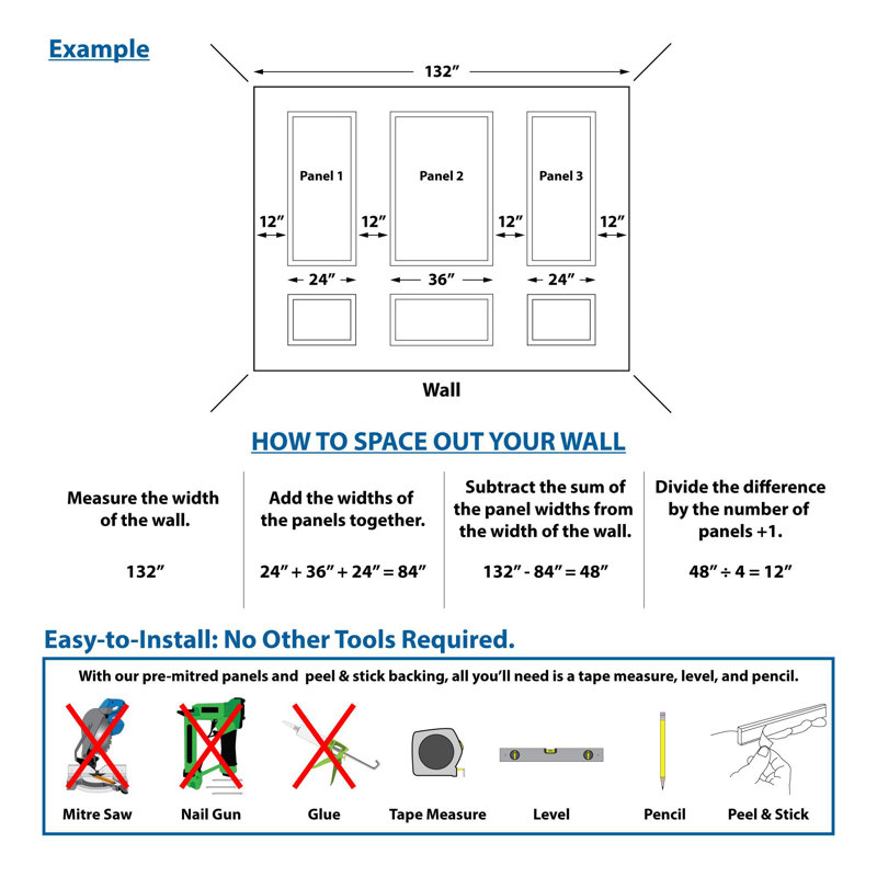 Outwater White Pre-Made Wainscoting & Accent Wall Panel Frame Kit – Paintable, Peel & Stick, Ready-To-Install DIY Panels Designed For 14Ft To 16Ft Walls