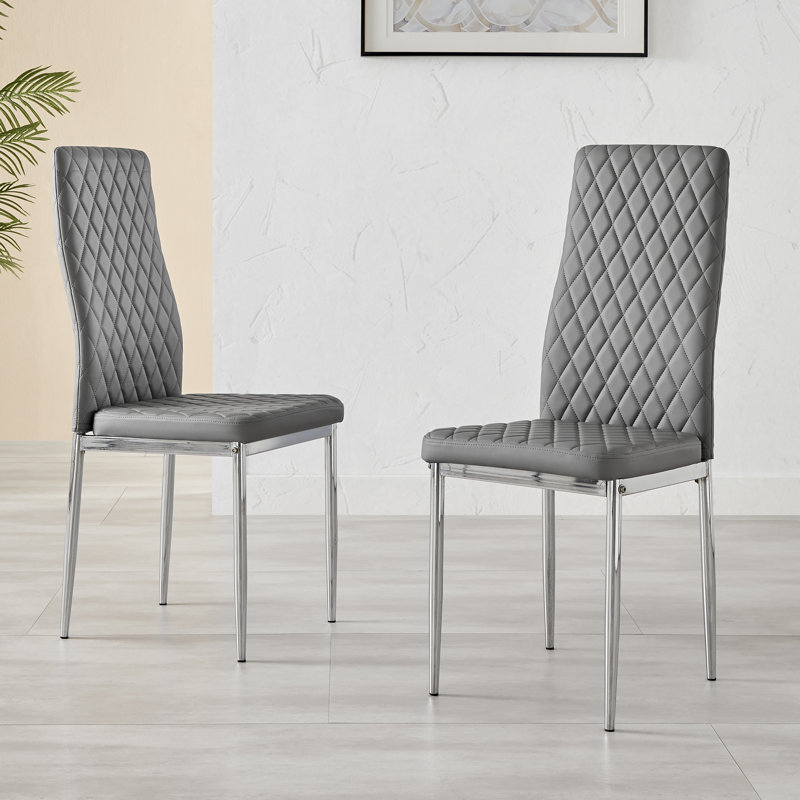 Eubanks Faux Leather Upholstered Metal Leg Dining Chair, Gray, Chrome