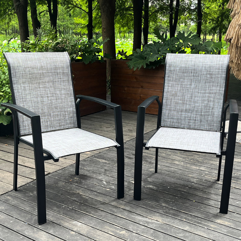 Chaises de jardin en métal pour 2 personnes, toutes résistantes aux intempéries, structure noire, respirante, empilable pour économiser de l'espace, structure extérieure avec revêtement en E, rouille, pour et