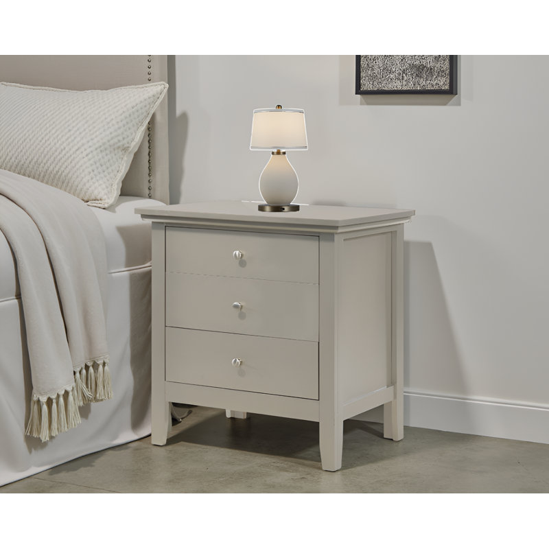 Lausanne Silver Champagne 3 Drawers Nightstand, Silver Champagne