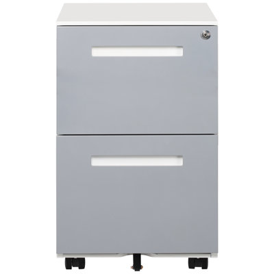 Grey Metal File Cabinet With 2 Drawers And Lock - Mobile Rolling For Letter/A4 Size, Marvelous Drawer Lock, 5 Wheels Filing Office & Home Organization