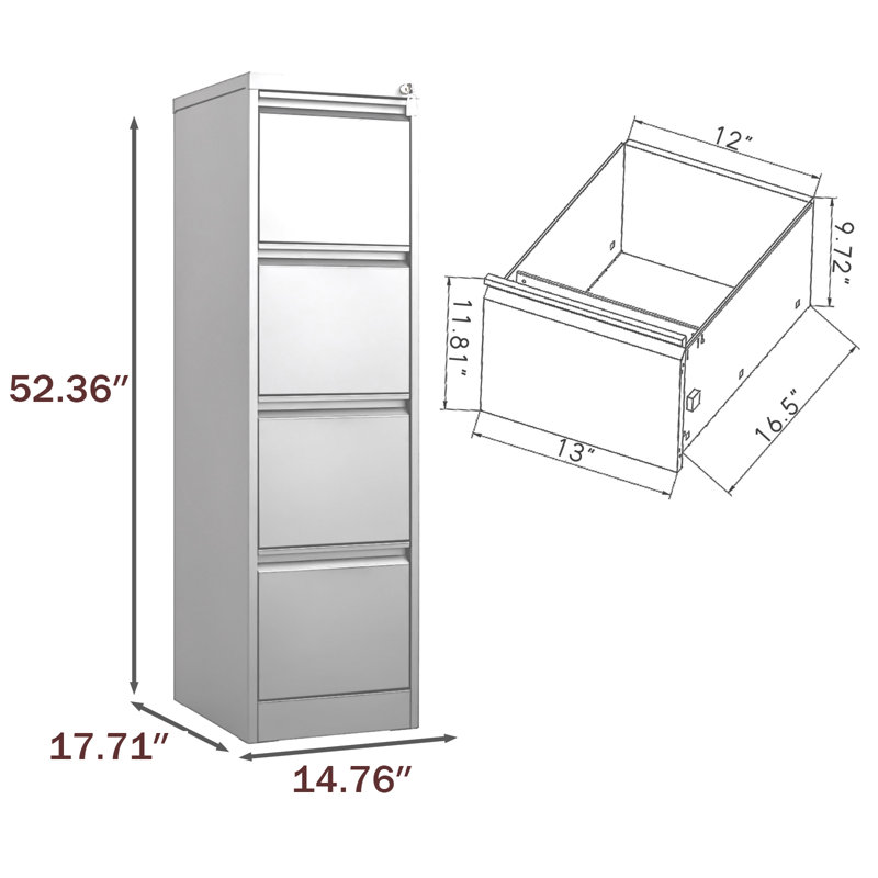 4-Drawer Vertical File Cabinet With Noise-Free Sliding Drawers And Interlocking Mechanism,Adjustable Hanging Rods, Black