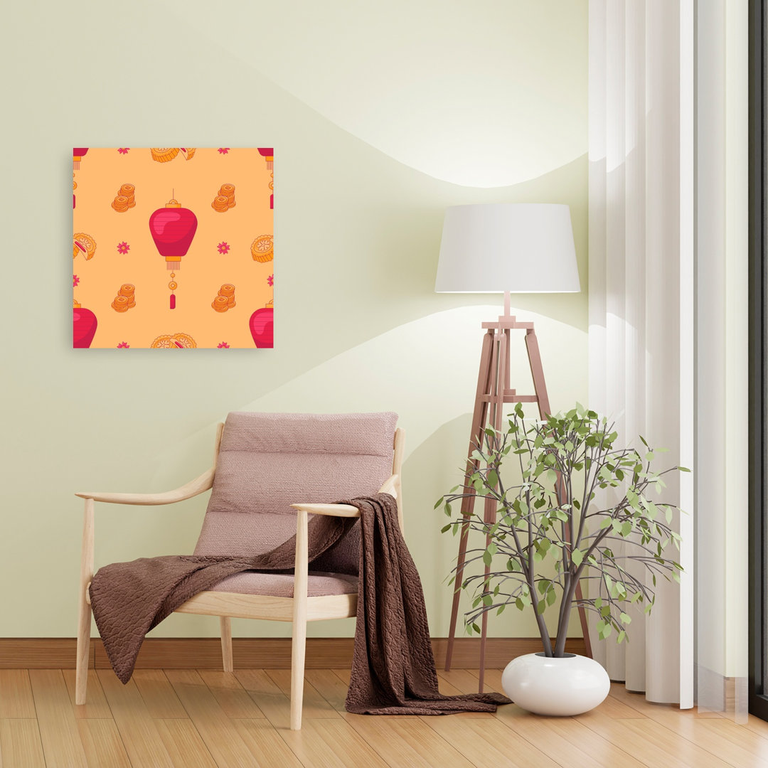 Festive Lanterns And Mooncakes Traditional Flower Wall Art Print