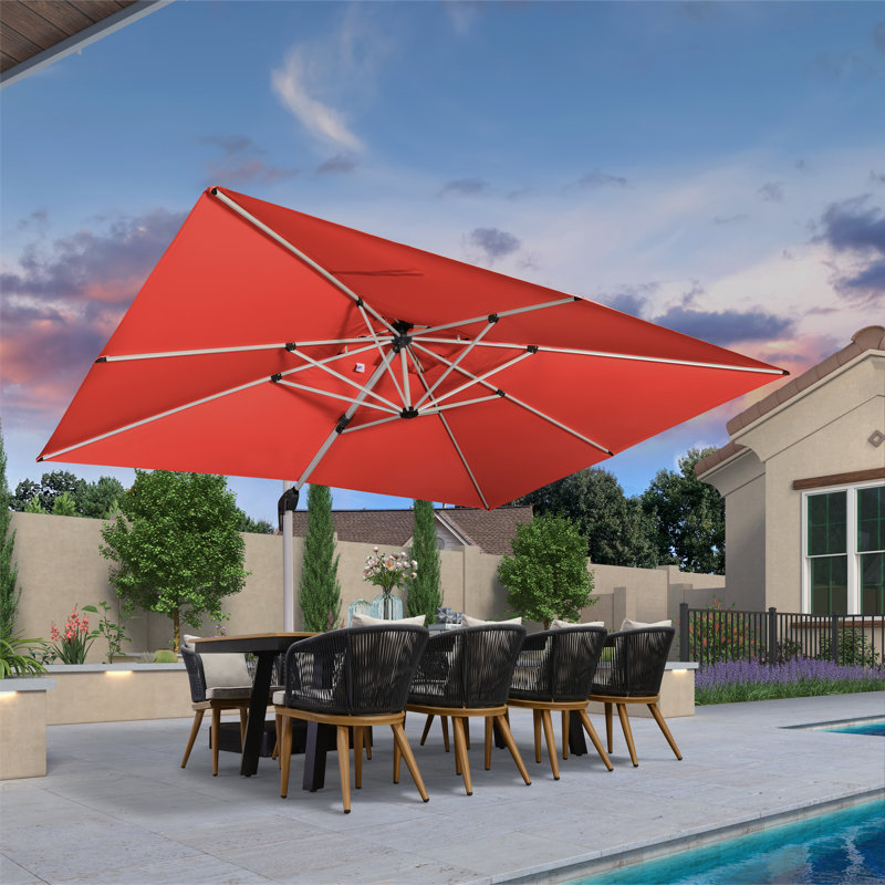 Hokku Designs 10' X 13' Rectangle Cantilever Umbrella with Steel Plate Base, Terra