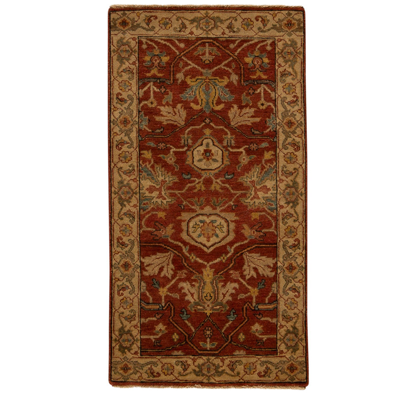 Tapis rouge / brun clair de haute qualité noué à la main