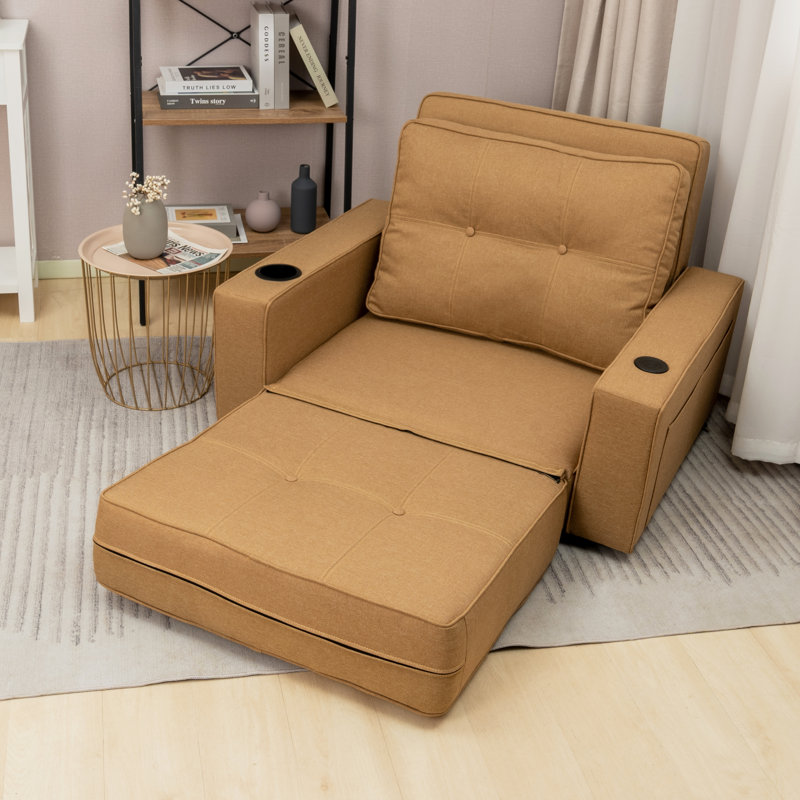 Fauteuil convertible capitonné l 41 po Cournoyer, Mélange de lin brun, Lin