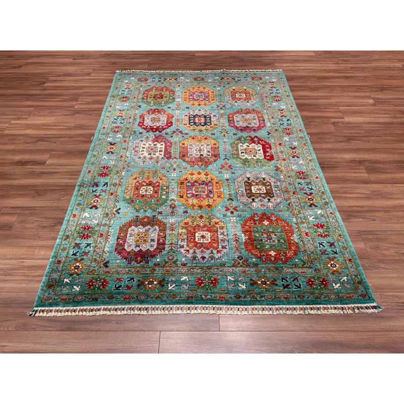 Tapis bleu sarcelle en laine et coton Original