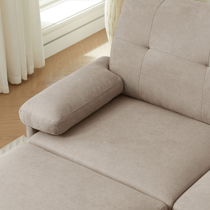 Marchel Upholstered L-Shaped Sectional with Ottoman Reversible, Beige 100% Linen