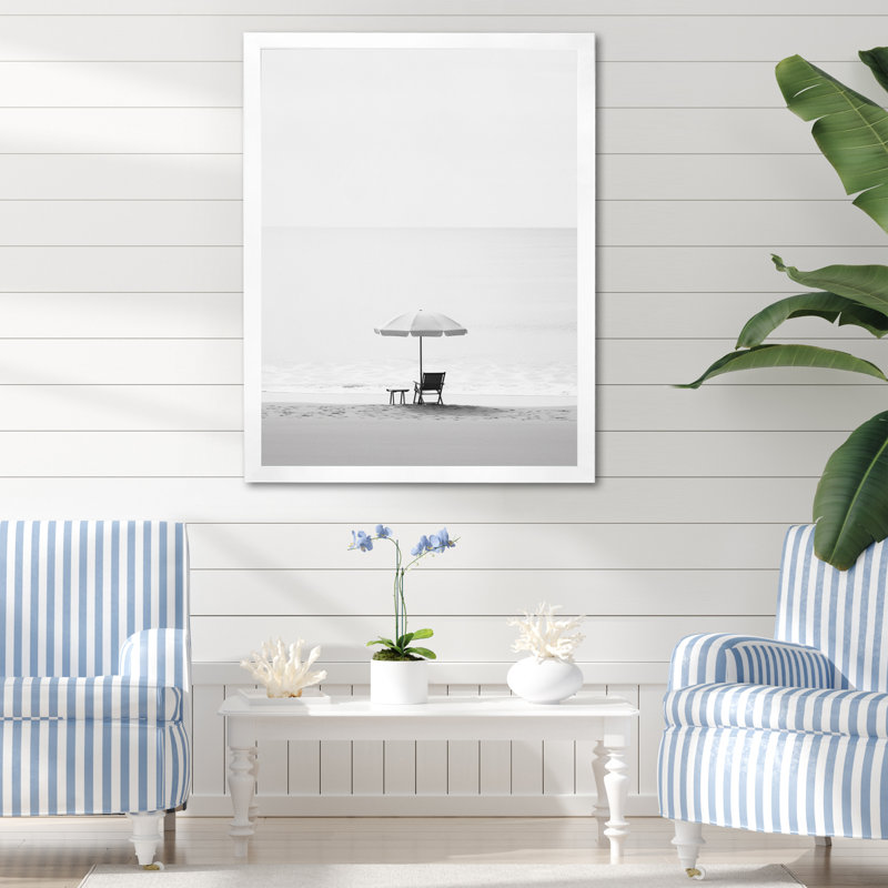 Photo de plage minimaliste noir et blanc I - art mural bord de mer pour le salon, H 20 po x l 12 po x P 1 po