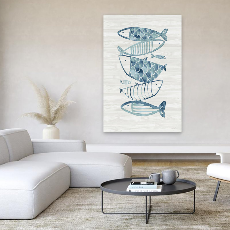 Driftwood Blue Fish II Coastal Animal Blue Blue Grey Coastal Driftwood, 60" H x 40" W
