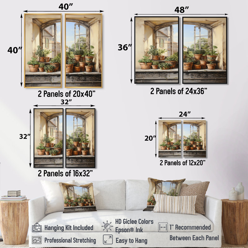 «Italian Poteries Window Charm», art mural traditionnel blanc 2 pièces, H 20 po x l 24 po, Impression encadrée flottante