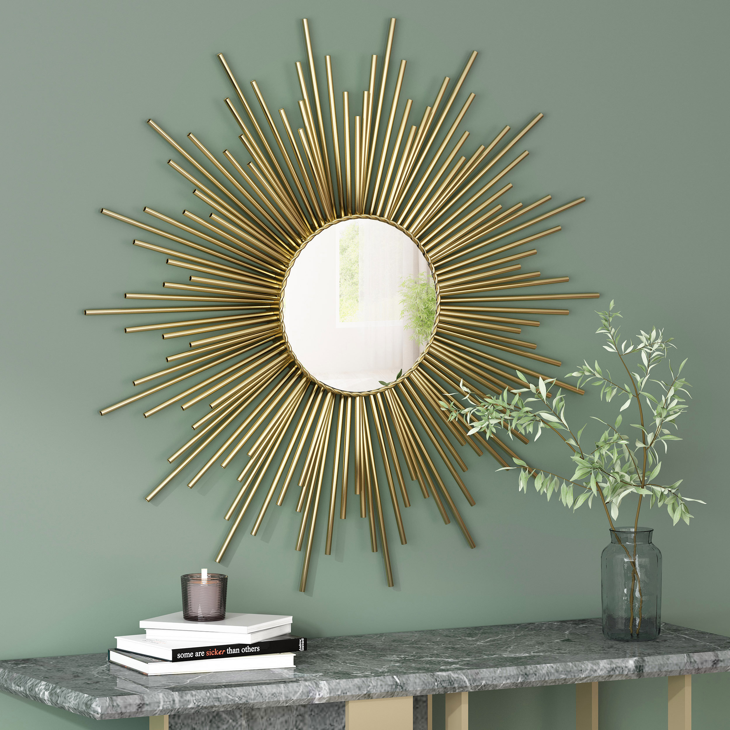 Everly Quinn Wallner Sunburst Metal Framed Wall Mounted Accent Mirror in Gold & Reviews | Wayfair