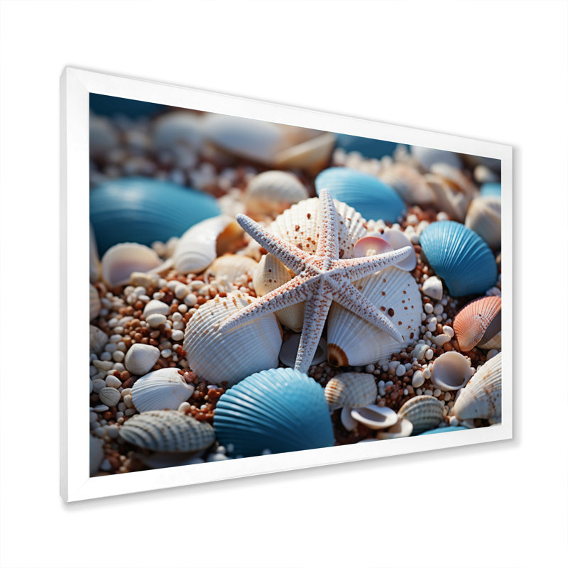 Coastal Seashell Symphony - impression, H 12 po x l 20 po x P 1 po, Cadre photo blanc