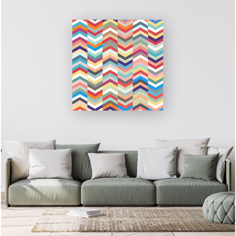 Geometric Multi Coloured Chevron Pattern 1 Piece Wrapped Canvas Wall Art