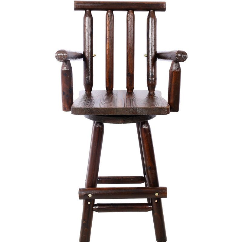 Tabouret de style rustique en bois de sapin avec accoudoirs et repose-pieds pour diverses occasions, Brun