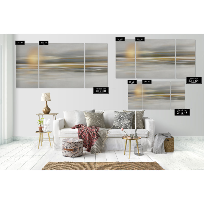 Mer calme - Triptyque sur toile, H 24 po x l 48 po x 1,5 po