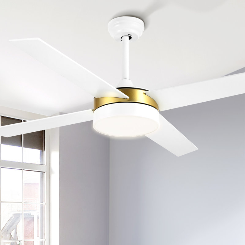 Ventilateurs de plafond modernes 52 po avec lumière et télécommande Scottsville, Blanc